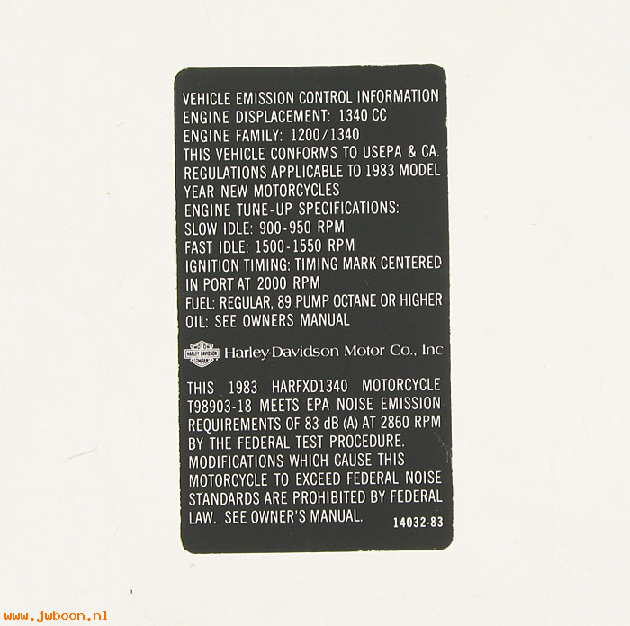   14032-83 (14032-83): Decal, vehicle emission control info - NOS - FX 1983 Shovelhead
