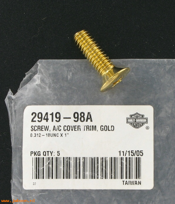   29419-98A (29419-98A): Gold screw for air cleaner trim - 5/16"-18 Phillips head - NOS