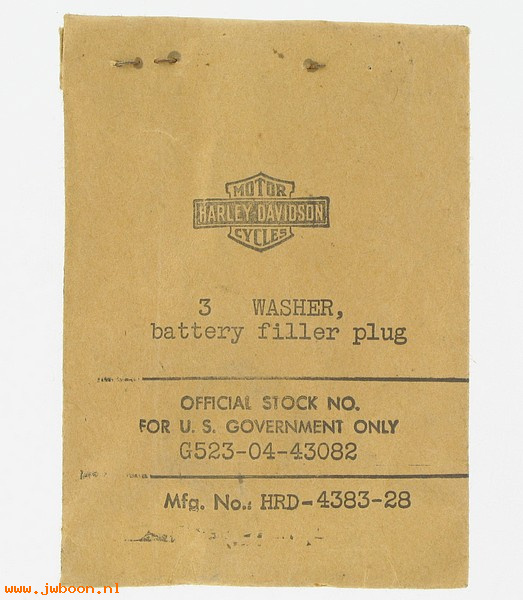    4383-28.3pack (66021-28): Washers, battery filler plug - NOS - All models later'28-'64
