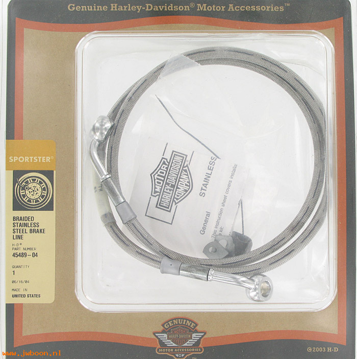   45489-04 (45489-04): Stainless braided front brake line,single - NOS - XL883C. XL1200C