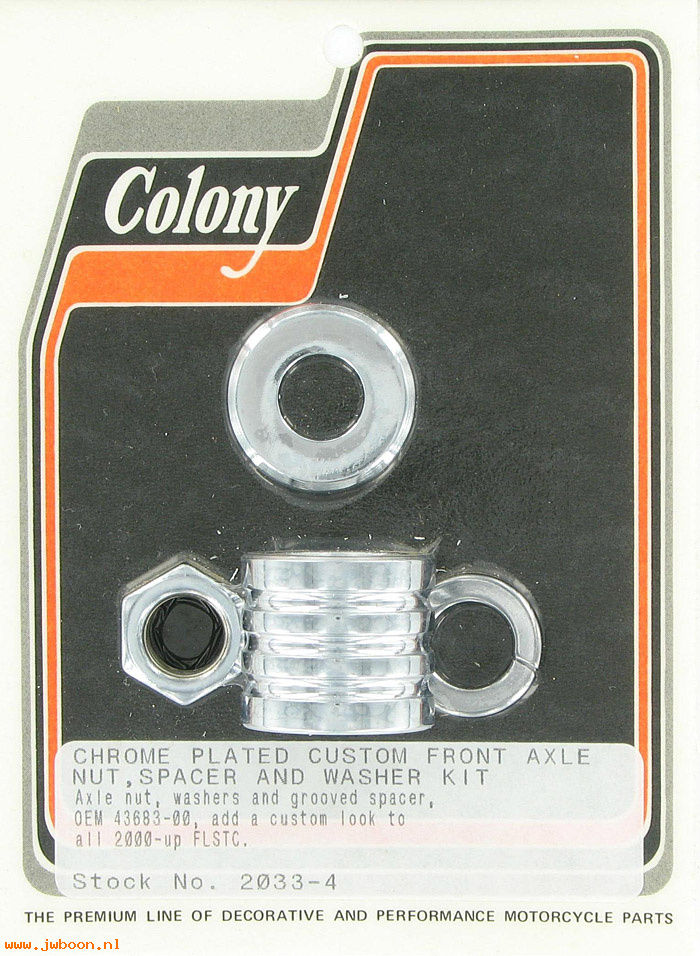 C 2033-4 (43683-00): Front axle nut and grooved spacer kit, custom - FLSTC '00-'06
