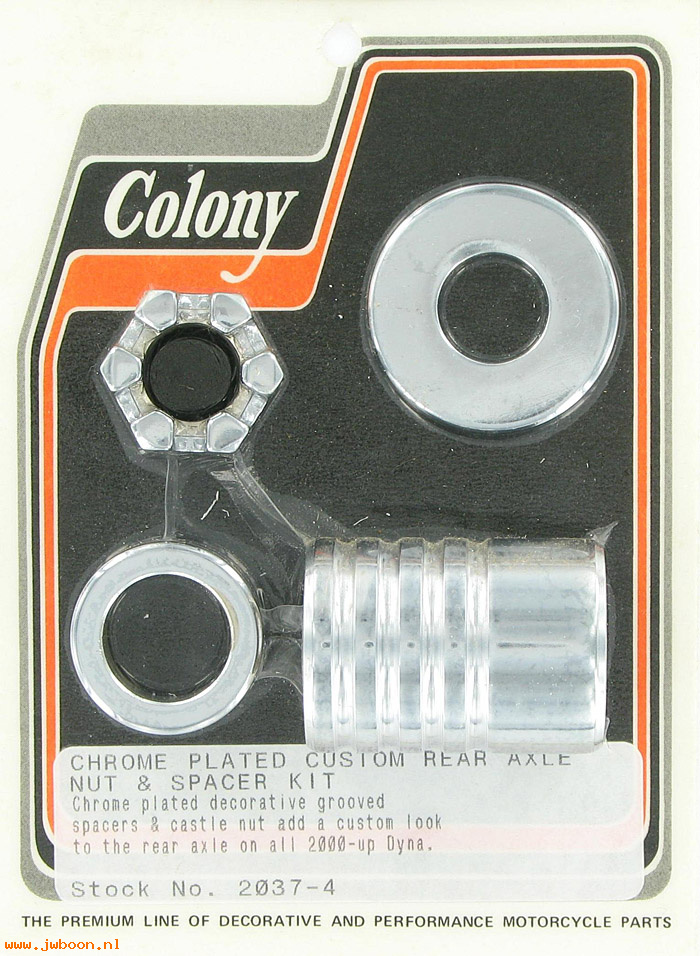 C 2037-4 (43654-00 / 41591-00): Rear axle nut and grooved spacer kit, custom - FXD '00-'05