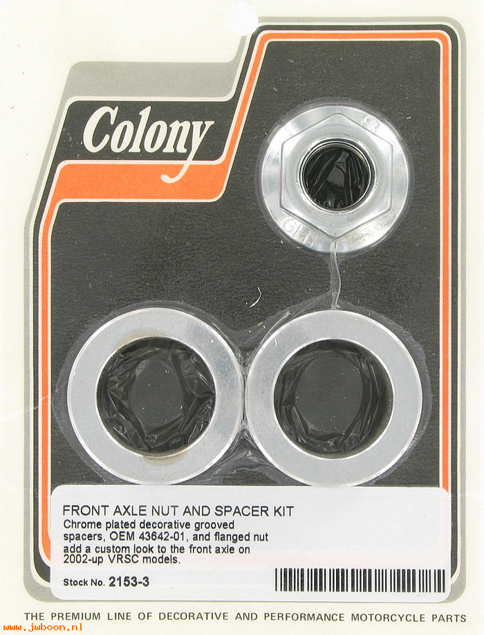 C 2153-3 (43642-01): Front axle nut & "decorative grooved" spacer kit, V-rod,in stock