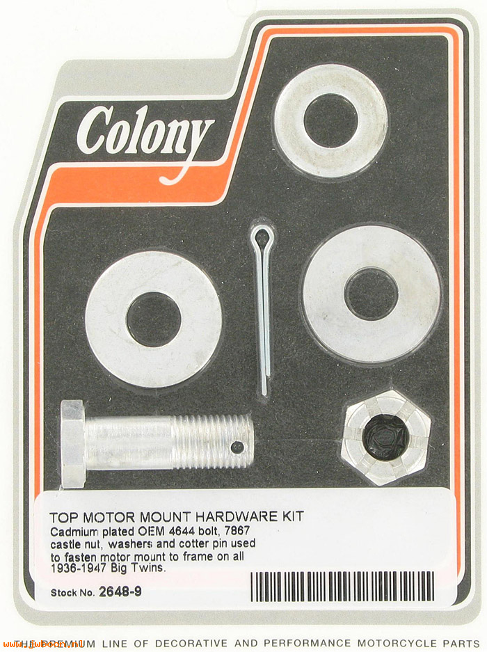 C 2648-9 (    4644 / 2807-37): Bolt, top motor mount, with locknut - Big Twins '37-'51, in stock