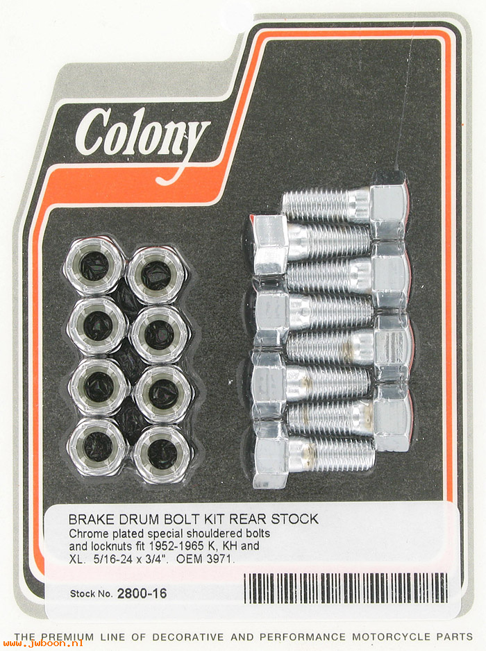 C 2800-16 (    3971): Rear brake drum bolt kit, 5/16"-24 x 3/4" - K,KH,Iron XL '52-'65