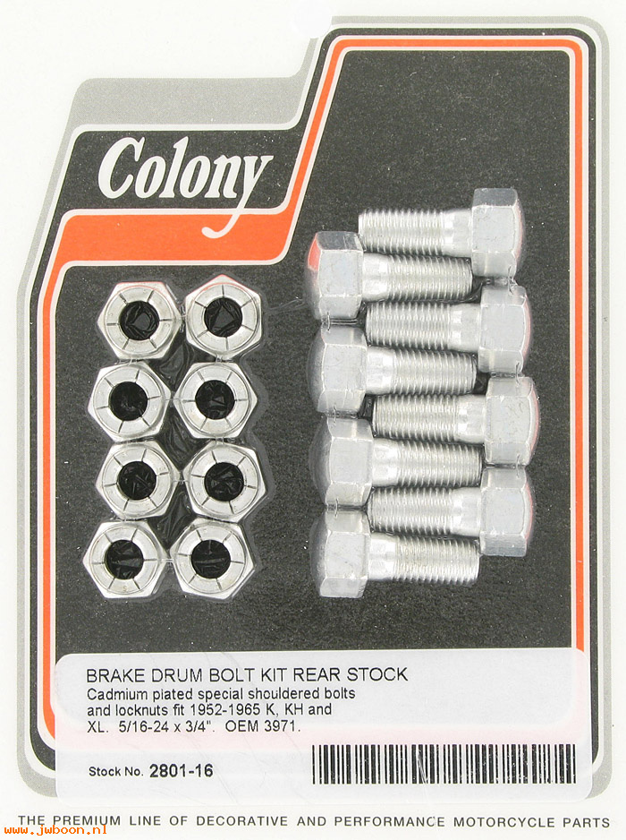 C 2801-16 (    3971): Rear brake drum bolt kit, 5/16"-24 x 3/4" - K,KH,Iron XL '52-'65