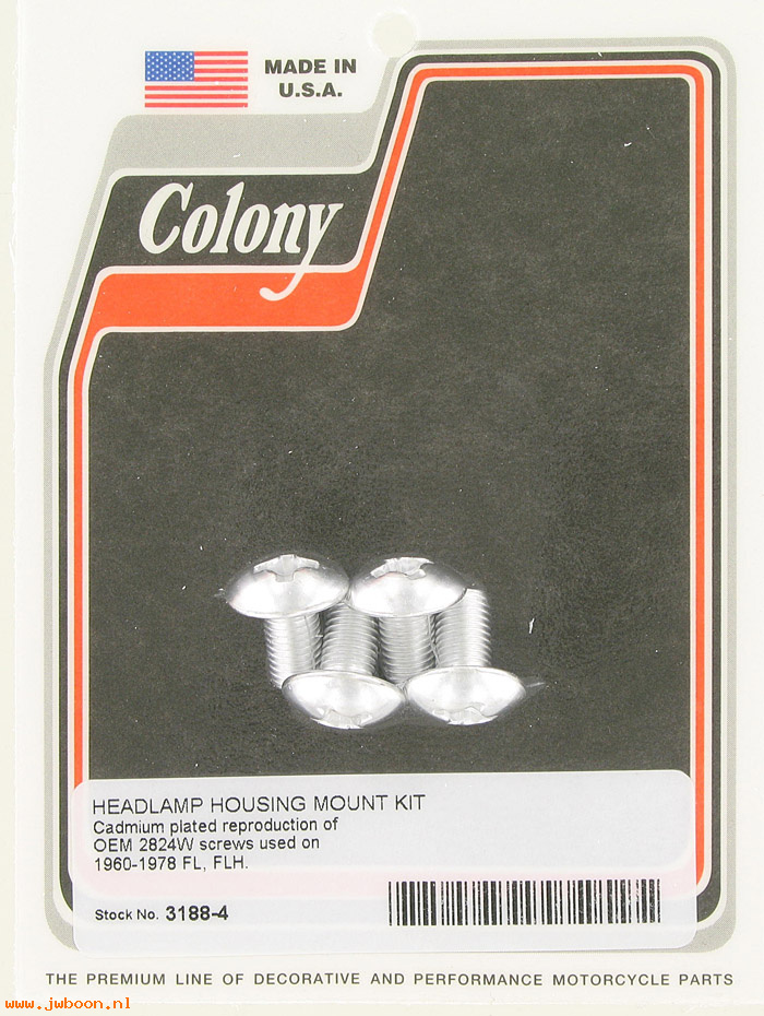 C 3188-4 (    2824W): Headlamp housing mounting screws - FL '60-'78, in stock, Colony