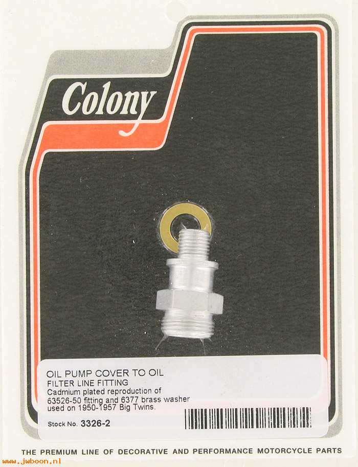 C 3326-2 (63526-50): Oil pump fitting - Big Twins Panhead '50-'64, in stock, Colony