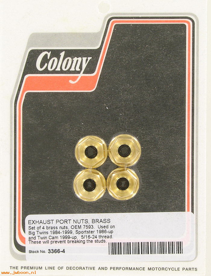 C 3366-4 (    7593): Exhaust port nuts, brass - Big Twins.  XL's, in stock, Colony