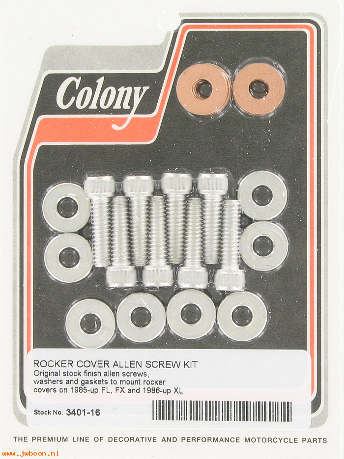 C 3401-16 (): Rocker cover screw kit, Allen head - '85 up, in stock, Colony