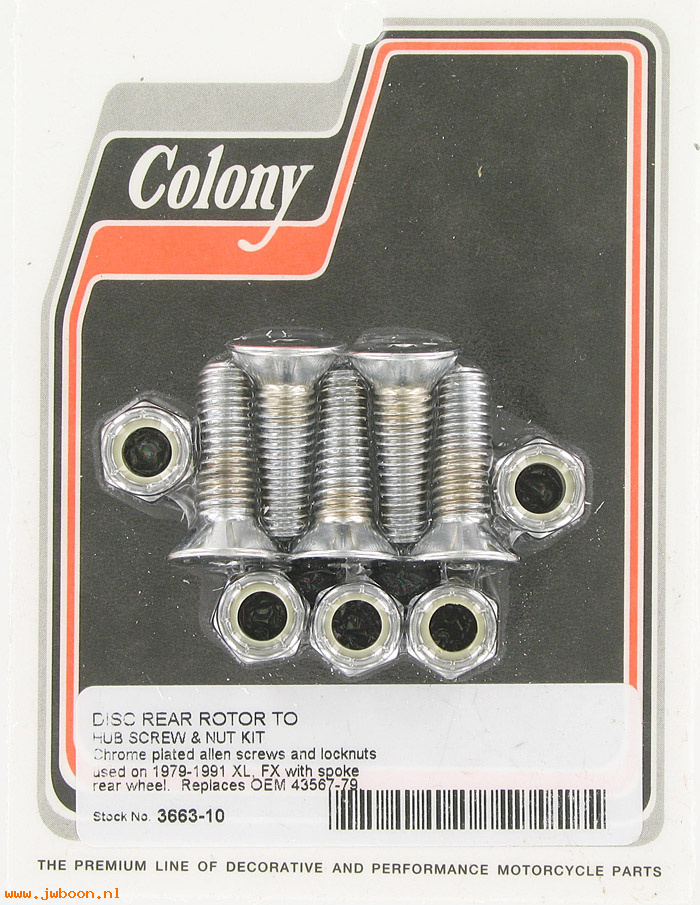 C 3663-10 (43567-79): Set rear brake disc Allen screws and nuts '79-'91 spoke wheel