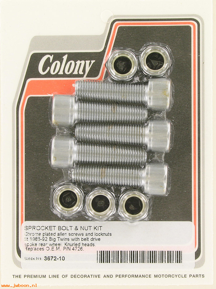 C 3672-10 (    4726): Rear belt sprocket Allen bolt kit - Big Twins '85-'92, in stock