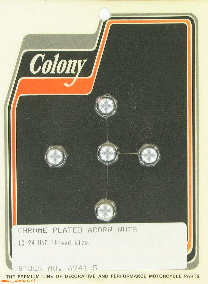 C 6941-5 (): Chrome acorn nuts (5) 10-24    UNC, in stock, Colony
