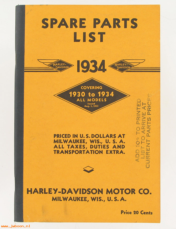   13850-34 (13850-34): Parts catalog '30-'34 - NOS