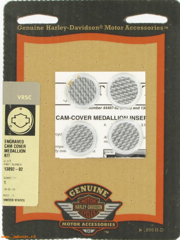   13892-02 (13892-02): Engraved cam cover medallion kit - NOS - V-rod, VRSC
