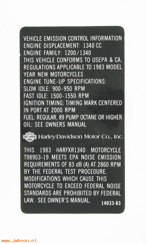   14033-83 (14033-83): Decal, vehicle emission control info - NOS - FXR, Shovelhead