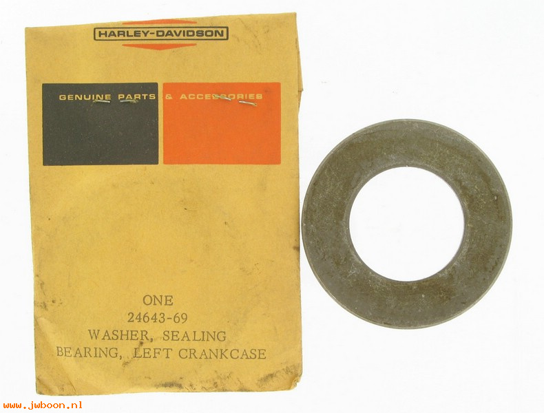   24643-69 (24643-69): Shield washer - left crankcase bearing - NOS - FL,FLH 1969,Shovel