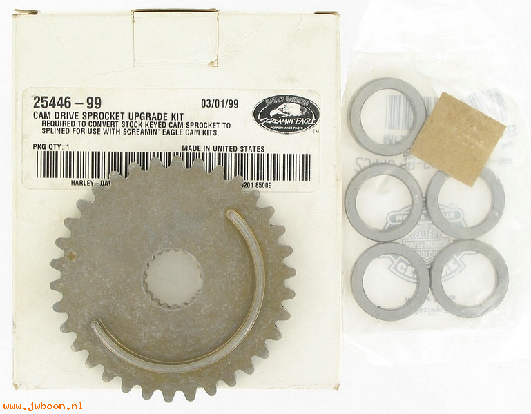   25446-99 (25446-99): Cam drive sprocket update kit, 25716-99 & spacers - NOS- Twin Cam