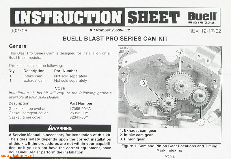   25608-03Y (25608-03Y): Pro-series cam kit  -  Screamin' Eagle - NOS - Buell Blast