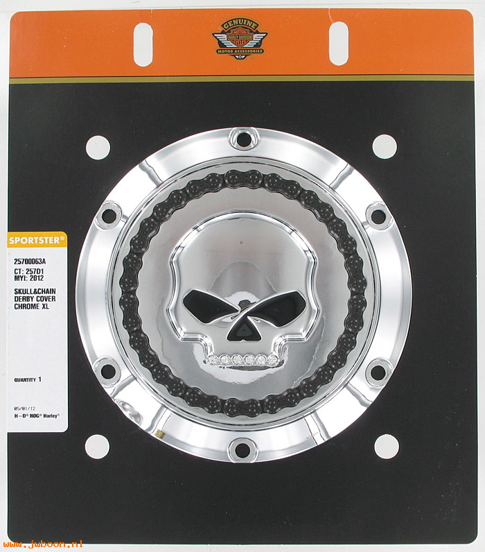   25700063A (25700063A): Derby cover - skull & chain - NOS - Sportster, XL, XR '04-