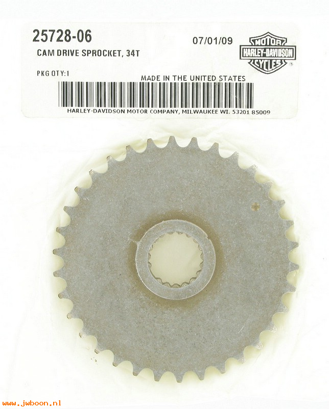   25728-06 (25728-06): Cam drive sprocket - 34 T - NOS - Twin Cam Dyna '06, all '07-