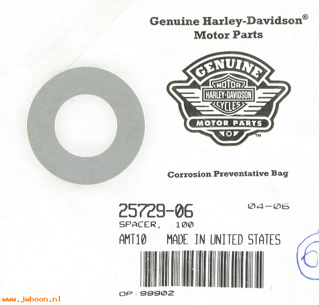   25729-06 (25729-06): Spacer  .100" - NOS - Twin Cam Dyna, FXD '06, all '07-