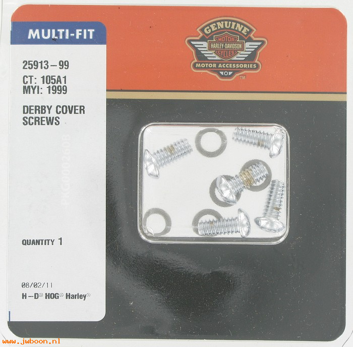  25913-99 (25913-99): Derby cover screw kit  (5-hole) - NOS-Dyna '99-'05.Touring 99-06.