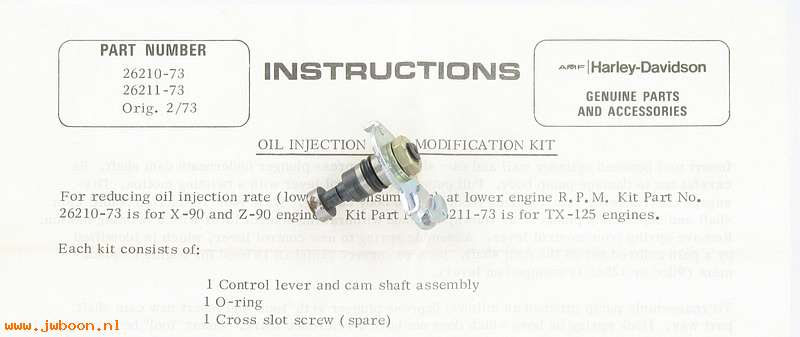   26210-73 (26210-73): Modification kit, oil inject pump - NOS - Aermacchi X-90. Z-90