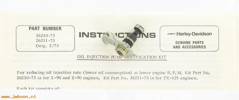   26211-73 (26211-73): Modification kit, oil inject pump -NOS- Aermacchi TX 125 in stock