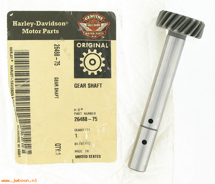  26488-75 (26488-75): Oil pump gear shaft - NOS - Sportster Ironhead XL's '77-'90