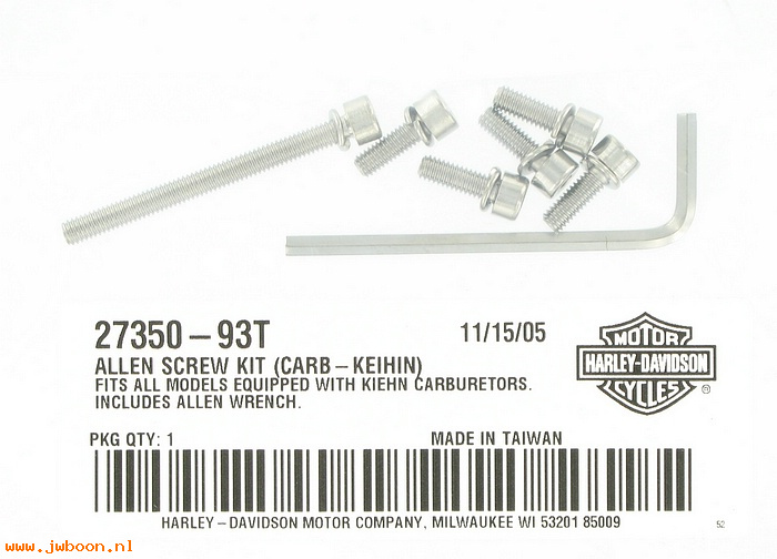   27350-93T (27350-93T): Allen screw kit for Keihin carburetors - NOS - FL 76-89.XL L76-87