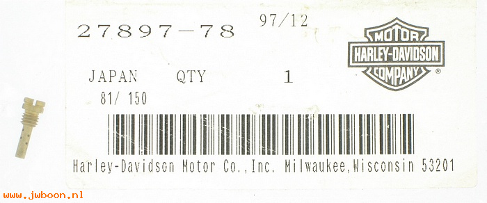   27897-78 (27897-78): Low speed jet  0.72 mm - NOS - Big Twins. AMF Harley-Davidson