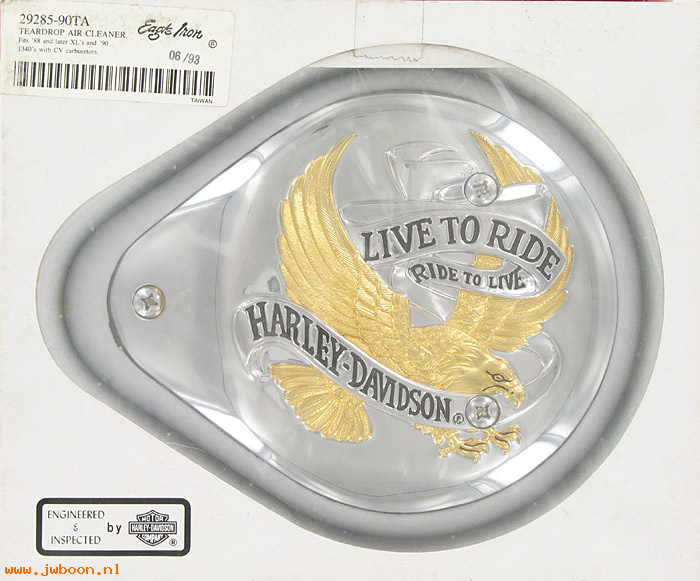   29285-90TA (29285-90TA): Tear drop air cleaner "Live to Ride" gold eagle - Eagle Iron- NOS