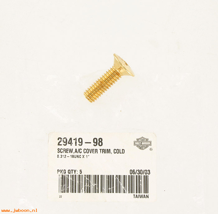   29419-98 (29419-98): Gold screw for air cleaner trim - 5/16"-18 Phillips head - NOS