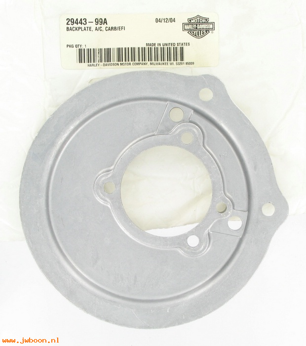   29443-99A (29443-99A): Backplate - air cleaner, carb / EFI - NOS - Twin Cam