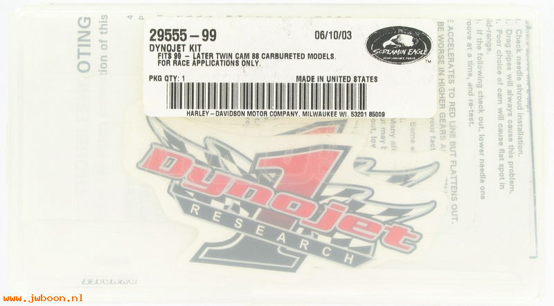   29555-99 (29555-99): Dynojet kit, Screamin' Eagle - NOS - Twin Cam 88 '99-   race only
