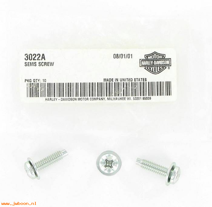       3022A (    3022A): Screw, 1/4"-20 x 1" Pozidriv pan hd,sems - NOS - XL,Softail,Dyna