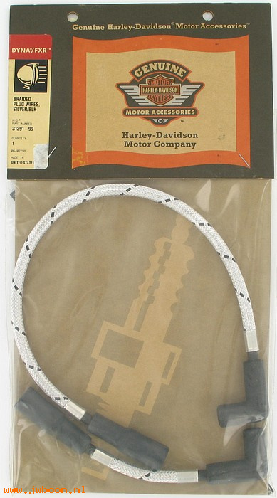   31291-99 (31291-99): Braided plug wires  -  silver / black - NOS - FXD, Dyna