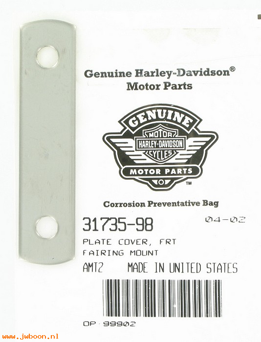   31735-98 (31735-98): Plate cover - front fairing mount - NOS - FLTR '98-'03,Road Glide