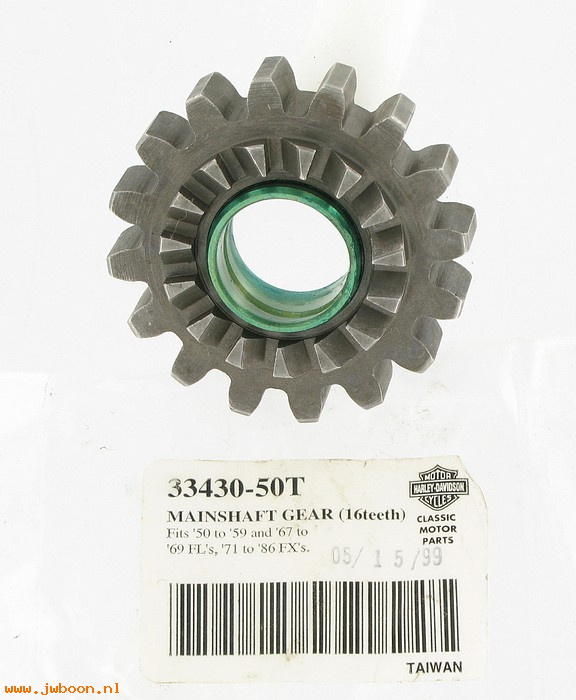   33430-50T (33430-50): Mainshaft gear - 16 teeth   "Eagle Iron" - NOS - FL, FX 37-86