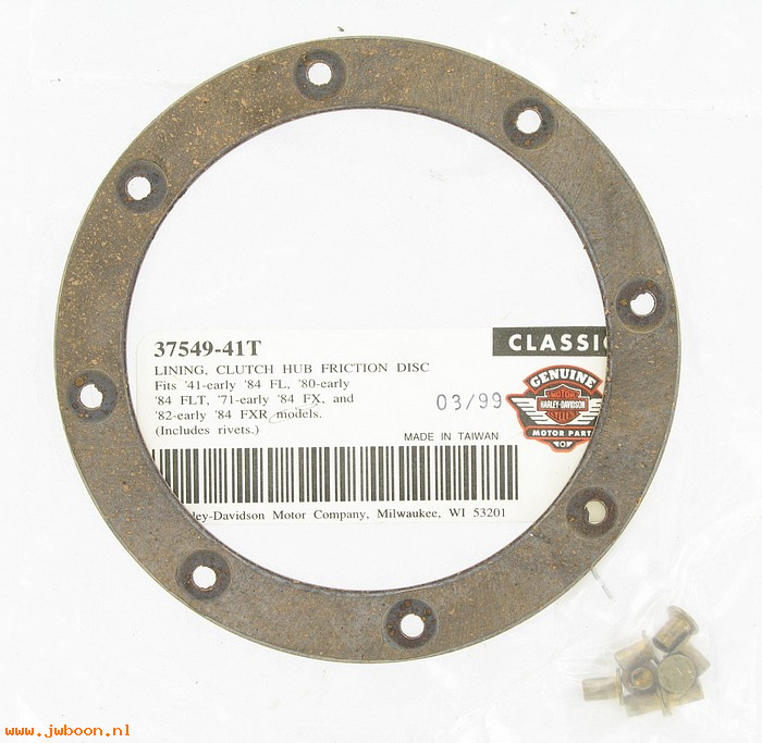   37549-41T (37549-41T): Lining, clutch hub, with rivets Eagle Iron,NOS - Big Twins 41-e84