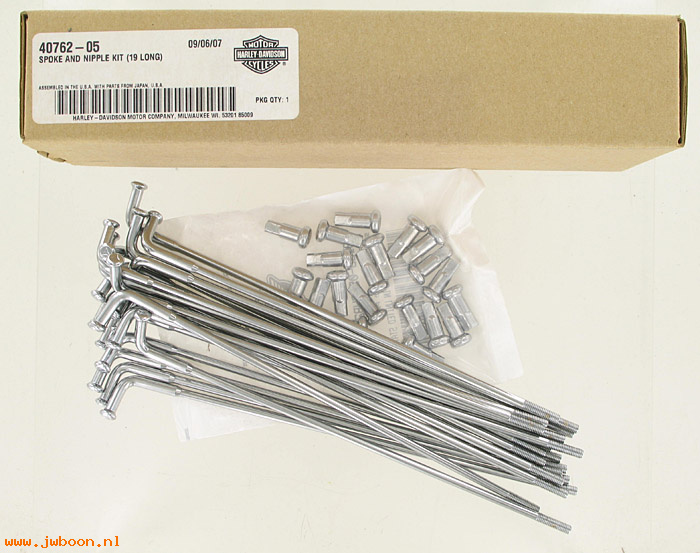  40762-05 (40762-05 / 43025-73C): Spoke & nipple kit, 19" steel rim, long (20) - NOS - Sportster XL
