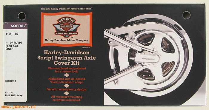   41661-06 (41661-06): Swingarm&rear axle cover "Harley-Davidson" script, NOS, FXST/B/F