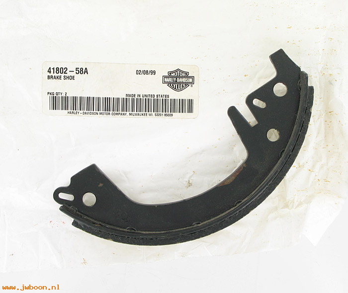   41802-58A (41802-58A /41801-58A): Brake shoe & lining - cast iron drums - NOS - FL L58-62. Sidecars
