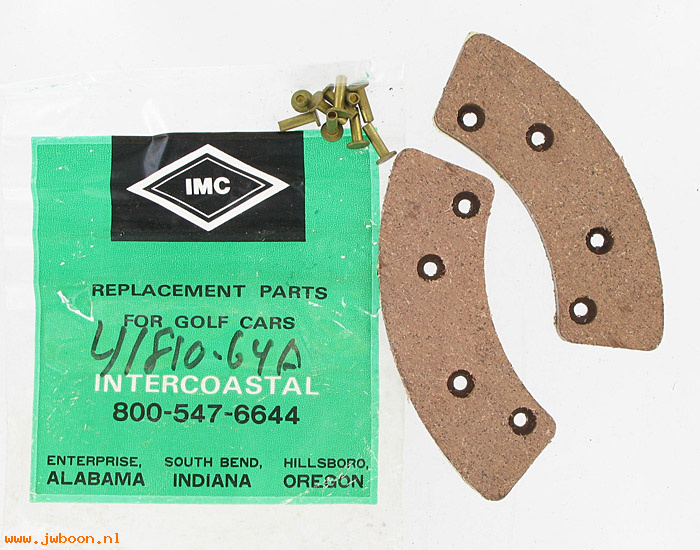   41810-64A (41810-64A): Set of brake linings & rivets   1/4" thick - NOS - Golf car. AMF