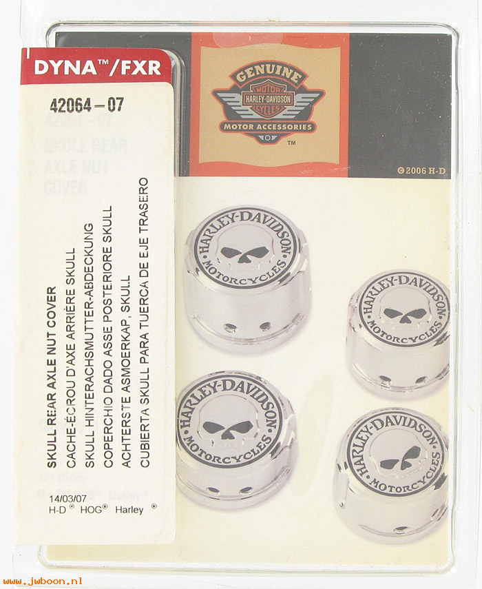   42064-07 (42064-07): Rear axle nut cover kit - Skull collection - NOS - Dyna '06-'07