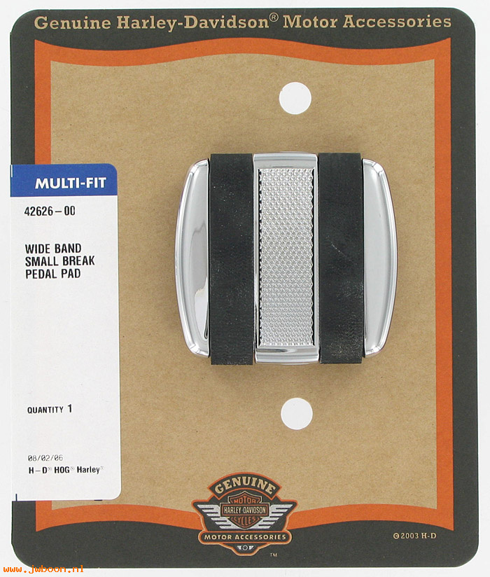   42626-00 (42626-00): Billet brake pedal pad, small, wide band - NOS - Softail FXST 84-