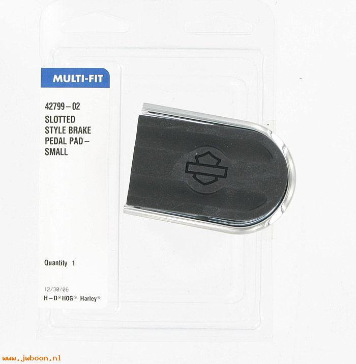   42799-02 (42799-02): Brake pedal pad,small - slotted chrome & rubber, NOS - FX Softail