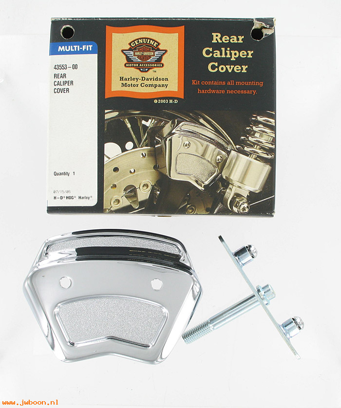   43553-00 (43553-00): Caliper cover - rear - NOS - FXD, Dyna's '00-'05. Softail '00-'07
