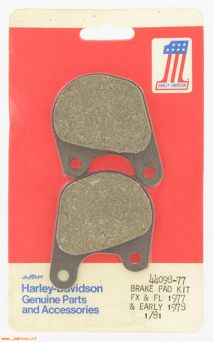   44098-77 (44098-77): Brake pad set - NOS - XLCR. XL,XLCH 1978. FXS 77-e78. FX e78.